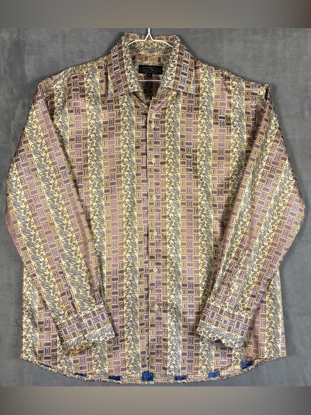 Daniel Ellissa 2XL Mens Dress Shirt Gold Purple Paisley Geometric Long Sleeve